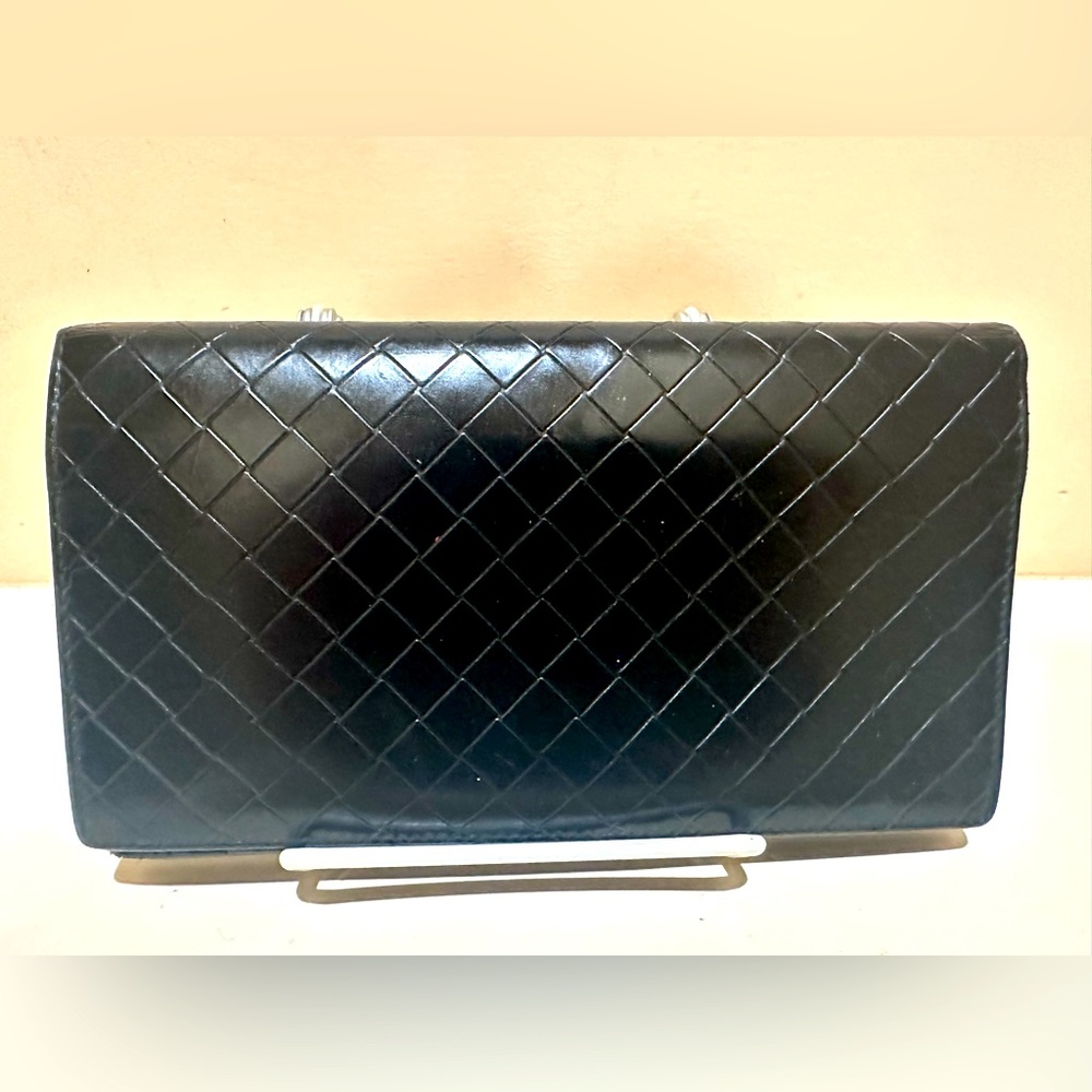 Bottega Veneta Intreccio Black Flap Long Wallet